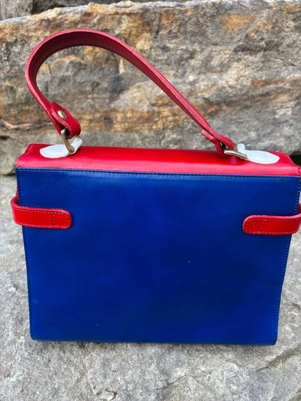 VINTAGE/ Never Used/ ITALY Classic Red White and Blue Leather Top-Handle bag.OBO - Picture 3 of 14